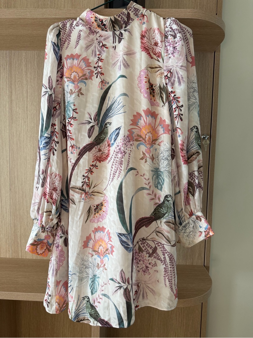 Ted Baker Pink Multi Floral & Bird High-Neck Mini Dress